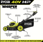 RYOBI 40V HP Brushless Whisper Series 21″ Walk Behind Self-Propelled All Wheel Drive Lawn Mower