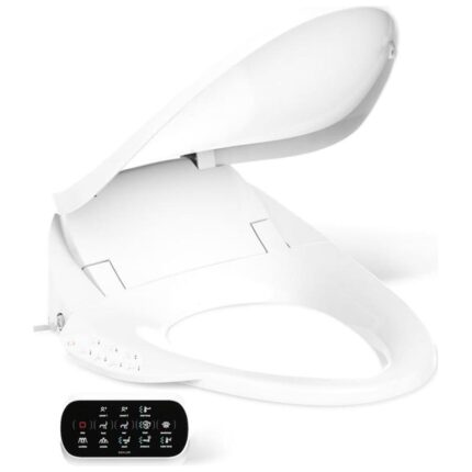Kohler PureWash E750 Elongated Bidet Seat with Touchscreen Remote Control with Two Programmable User Presets, Continuously Heated Water, Front and Rear Wash Modes, Adjustable Water Temperature and Pressure, Automatically UV Light Self-Cleaning Stainless Steel Wand, Heated Seat, Warm-air Drying System, Carbon Filter, and LED Nightlight Technology White