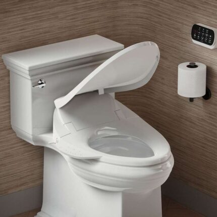 Kohler PureWash E750 Elongated Bidet Seat with Touchscreen Remote Control with Two Programmable User Presets, Continuously Heated Water, Front and Rear Wash Modes, Adjustable Water Temperature and Pressure, Automatically UV Light Self-Cleaning Stainless Steel Wand, Heated Seat, Warm-air Drying System, Carbon Filter, and LED Nightlight Technology White