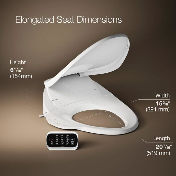Kohler PureWash E750 Elongated Bidet Seat with Touchscreen Remote Control with Two Programmable User Presets, Continuously Heated Water, Front and Rear Wash Modes, Adjustable Water Temperature and Pressure, Automatically UV Light Self-Cleaning Stainless Steel Wand, Heated Seat, Warm-air Drying System, Carbon Filter, and LED Nightlight Technology White