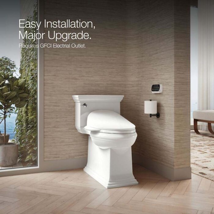 Kohler PureWash E750 Elongated Bidet Seat with Touchscreen Remote Control with Two Programmable User Presets, Continuously Heated Water, Front and Rear Wash Modes, Adjustable Water Temperature and Pressure, Automatically UV Light Self-Cleaning Stainless Steel Wand, Heated Seat, Warm-air Drying System, Carbon Filter, and LED Nightlight Technology White