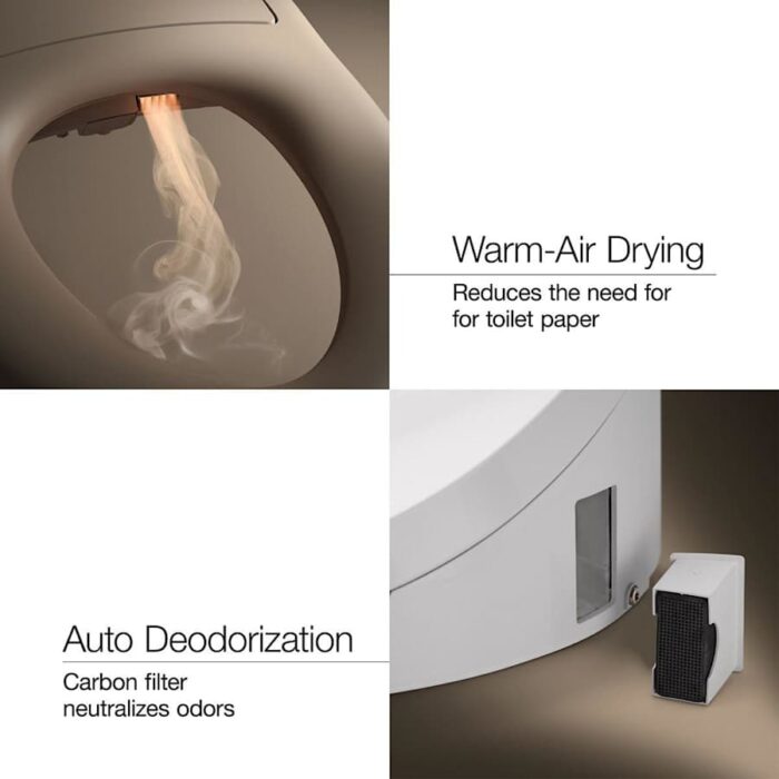 Kohler PureWash E750 Elongated Bidet Seat with Touchscreen Remote Control with Two Programmable User Presets, Continuously Heated Water, Front and Rear Wash Modes, Adjustable Water Temperature and Pressure, Automatically UV Light Self-Cleaning Stainless Steel Wand, Heated Seat, Warm-air Drying System, Carbon Filter, and LED Nightlight Technology White