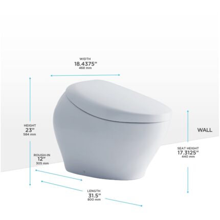 TOTO Neorest NX1 0.8 / 1 GPF Dual Flush Elongated Chair Height Toilet with Integrated Smart Bidet Seat, Tornado Flush, PREMIST, CEFIONTECT, and EWATER+