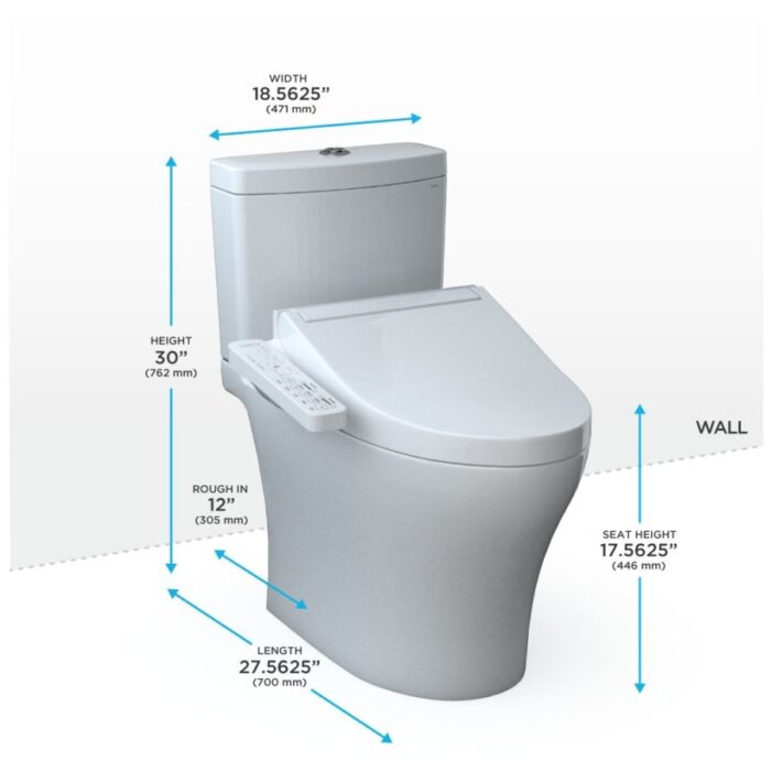 TOTO Aquia IV 0.9 / 1.28 GPF Dual Flush Two Piece Elongated Chair Height Toilet with Push Button Flush - Bidet Seat Included Cotton