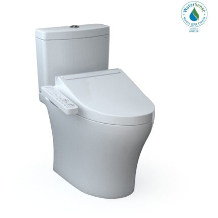 TOTO Aquia IV 0.9 / 1.28 GPF Dual Flush Two Piece Elongated Chair Height Toilet with Push Button Flush - Bidet Seat Included Cotton