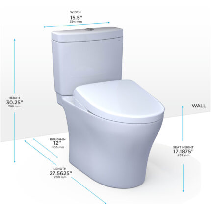TOTO Aquia IV 0.9 / 1.28 GPF Dual Flush Two Piece Elongated Chair Height Toilet with Washlet+ S7A Auto Open / Flush Bidet Seat and Push Button Flush