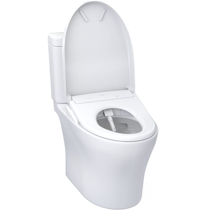 TOTO Aquia IV 0.9 / 1.28 GPF Dual Flush Two Piece Elongated Chair Height Toilet with Washlet+ S7A Auto Open / Flush Bidet Seat and Push Button Flush
