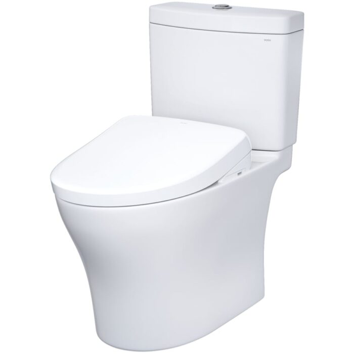 TOTO Aquia IV 0.9 / 1.28 GPF Dual Flush Two Piece Elongated Chair Height Toilet with Washlet+ S7A Auto Open / Flush Bidet Seat and Push Button Flush