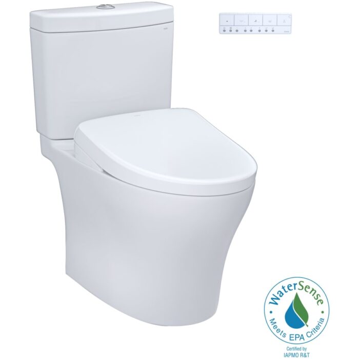 TOTO Aquia IV 0.9 / 1.28 GPF Dual Flush Two Piece Elongated Chair Height Toilet with Washlet+ S7A Auto Open / Flush Bidet Seat and Push Button Flush