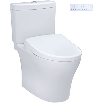 TOTO Aquia IV 0.9 / 1.28 GPF Dual Flush Two Piece Elongated Chair Height Toilet with Washlet+ S7A Auto Open / Flush Bidet Seat and Push Button Flush