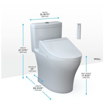 TOTO Aquia IV 0.9 / 1.28 GPF Dual Flush One Piece Elongated Chair Height Toilet with Push Button Flush - Bidet Seat Included Cotton