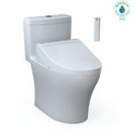 TOTO Aquia IV 0.9 / 1.28 GPF Dual Flush One Piece Elongated Chair Height Toilet with Push Button Flush - Bidet Seat Included Cotton