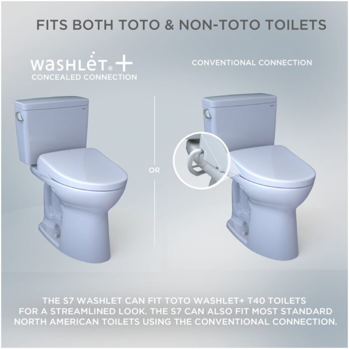 TOTO S7A Washlet Elongated Bidet Toilet Seat with EWATER+ Wand / Bowl Cleaning, Auto Open / Close Contemporary Lid, and Auto Flush Compatible