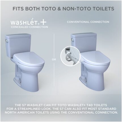 TOTO S7A Washlet Elongated Bidet Toilet Seat with EWATER+ Wand / Bowl Cleaning, Auto Open / Close Contemporary Lid, and Auto Flush Compatible Cotton