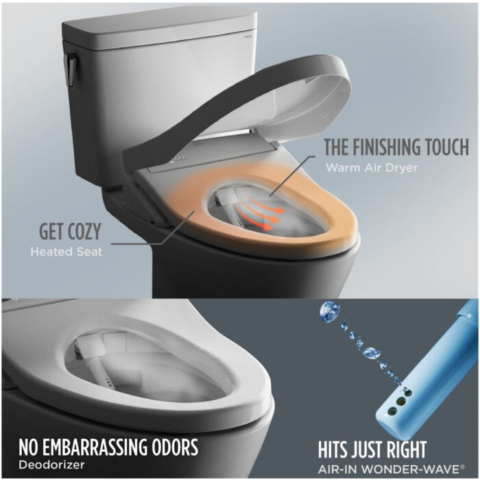 TOTO S7A Washlet Elongated Bidet Toilet Seat with EWATER+ Wand / Bowl Cleaning, Auto Open / Close Contemporary Lid, and Auto Flush Compatible