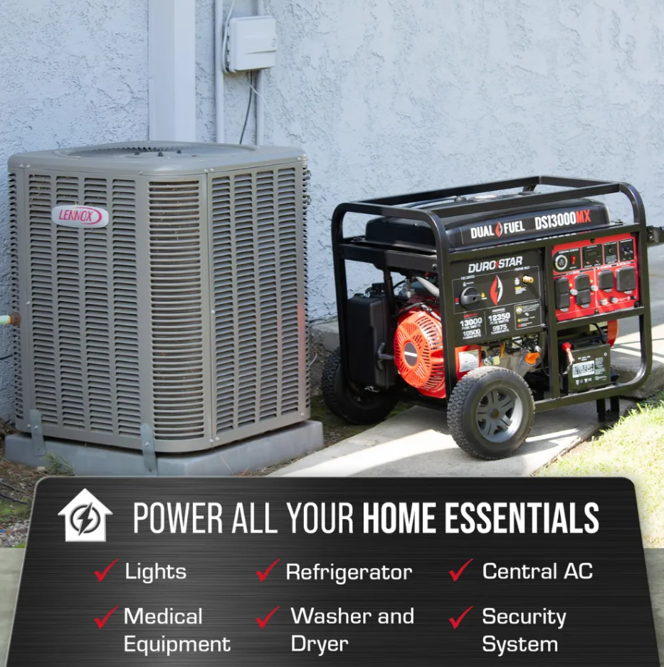 DUROSTAR 13000 WATT PUSH BUTTON START DUAL FUEL PORTABLE GENERATOR