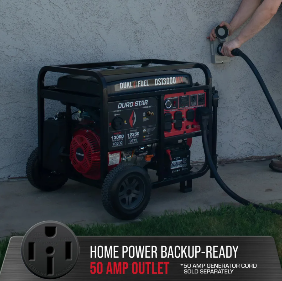 DUROSTAR 13000 WATT PUSH BUTTON START DUAL FUEL PORTABLE GENERATOR